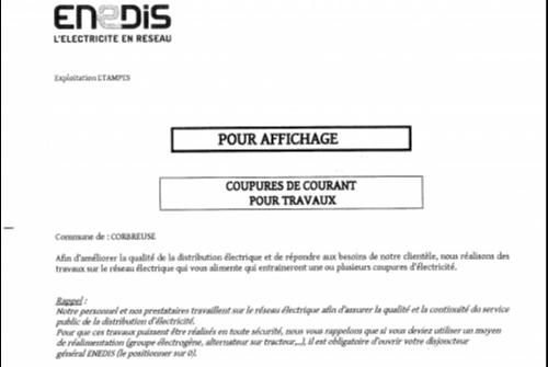 COUPURES DE COURANT POUR TRAVAUX COUPURES DE COURANT POUR TRAVAUX